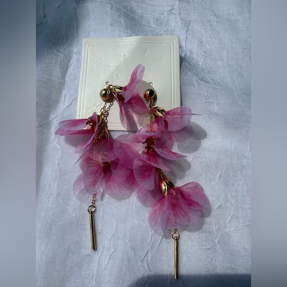 Pink Floral Dangle Earrings Romantic Party Jewelry Silver - Picture 11 of 12